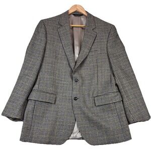 Jos. A. Bank Mens 42R Blazer Houndstooth Jacket Sport Coat Tweed Brown Gray Navy